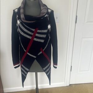 Black and Red Open Front Cardigan